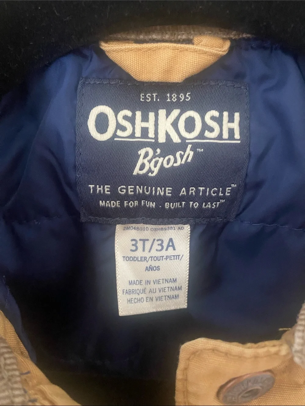 OshKosh B'gosh Tan Jacket with Blue Lining